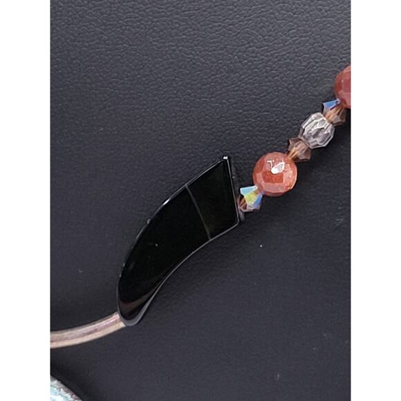 Fused Glass Art Pendant Necklace Goldstone Beaded Boho Statement 19 In - Picture 9 of 13